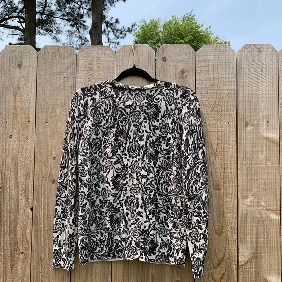Talbots medium Black Cream Floral Shimmer Gold Women’s Cardigan Sweater - Picture 5 of 7